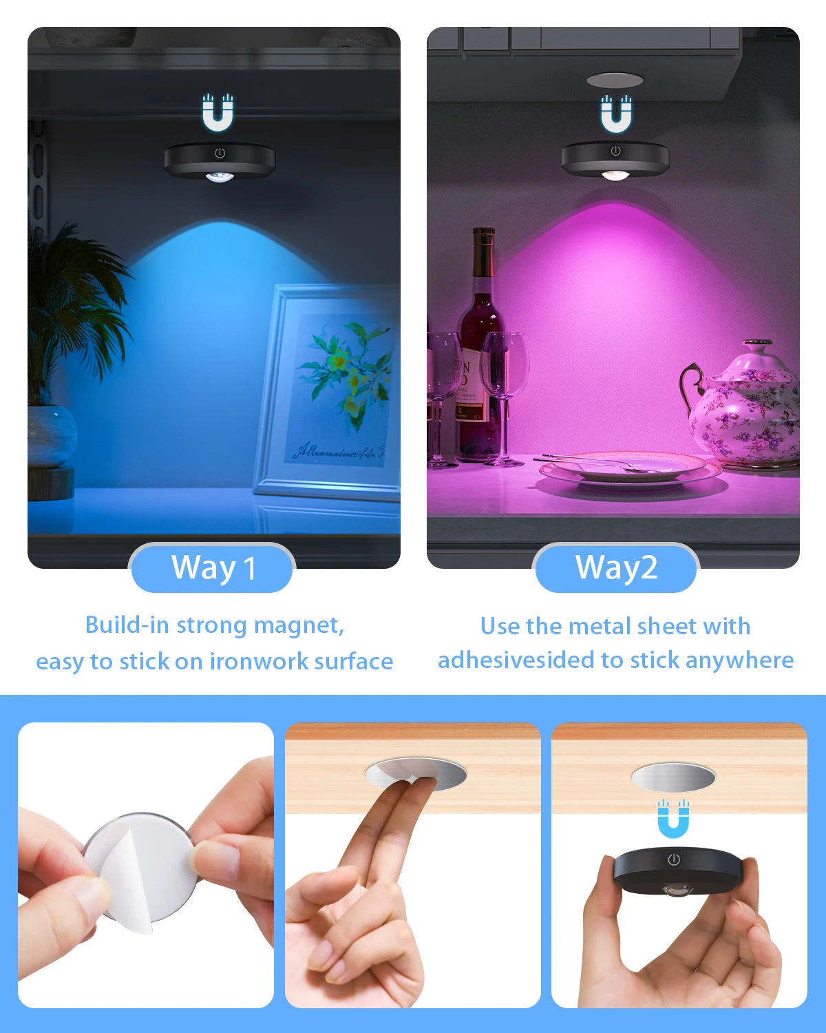 WILLED Night Light 3pcs with Remote 1200mAh Rechargeable Puck light with Timer Stick on Picture Lights for Wall Closet Cabinet
