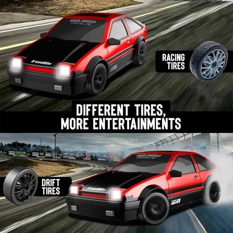 Remote Control Toy Car RC Drift 2.4GHz 1:24 Scale 15KM/H High Speed Model Vehicle LED Lights Drifting Tire Racing Toy for Gift