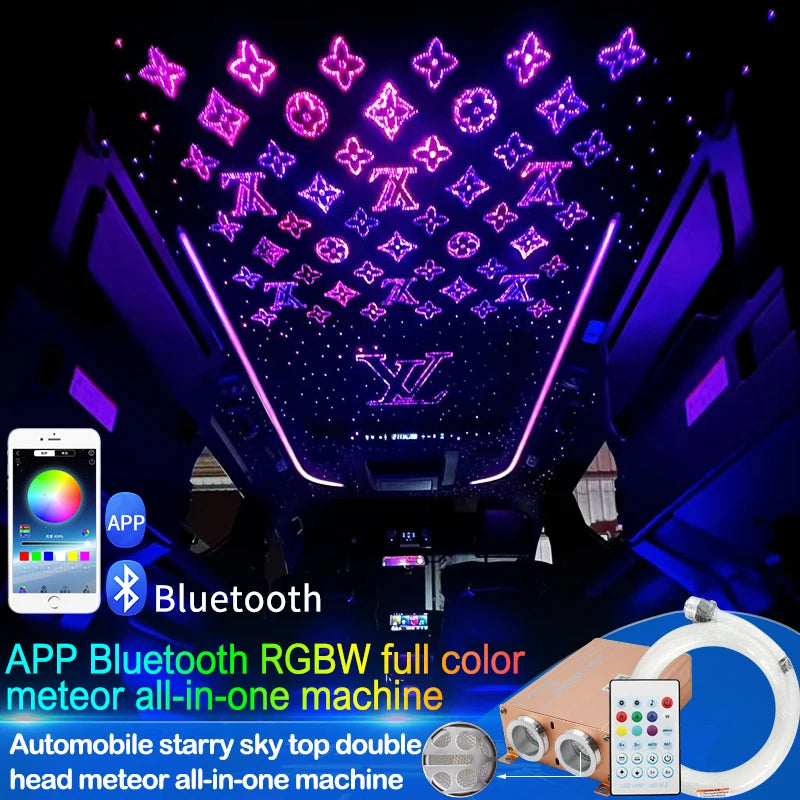 Car Starry Sky Ceiling Modification with Flashing Starry Lights, Dual-Head Voice-Controlled Rgbw Full-Color with White Light Breathing Ceiling Atmosphere Starry Sky Lights