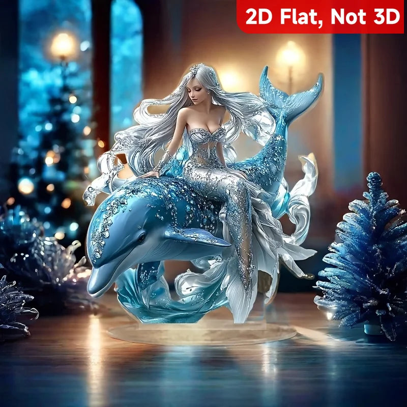 1PC Mermaid and Dolphin Statue with Base An Ideal Creative Gift for Home and Kitchen