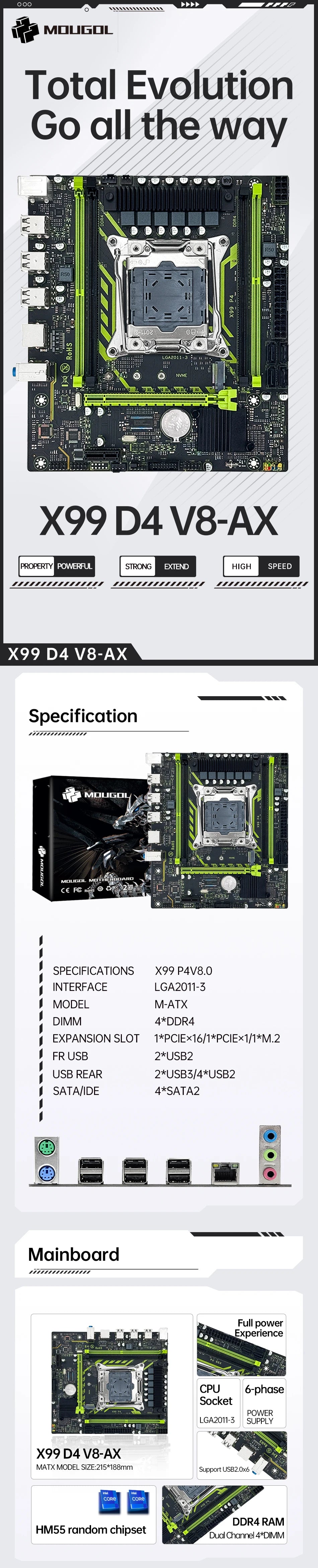 MOUGOL X99 Gaming-Motherboard-Set mit Intel Xeon E5 2650 V4 und DDR4 16G * 1 2133 MHz Dual Channel RAM M.2 NVME für Desktop-Host