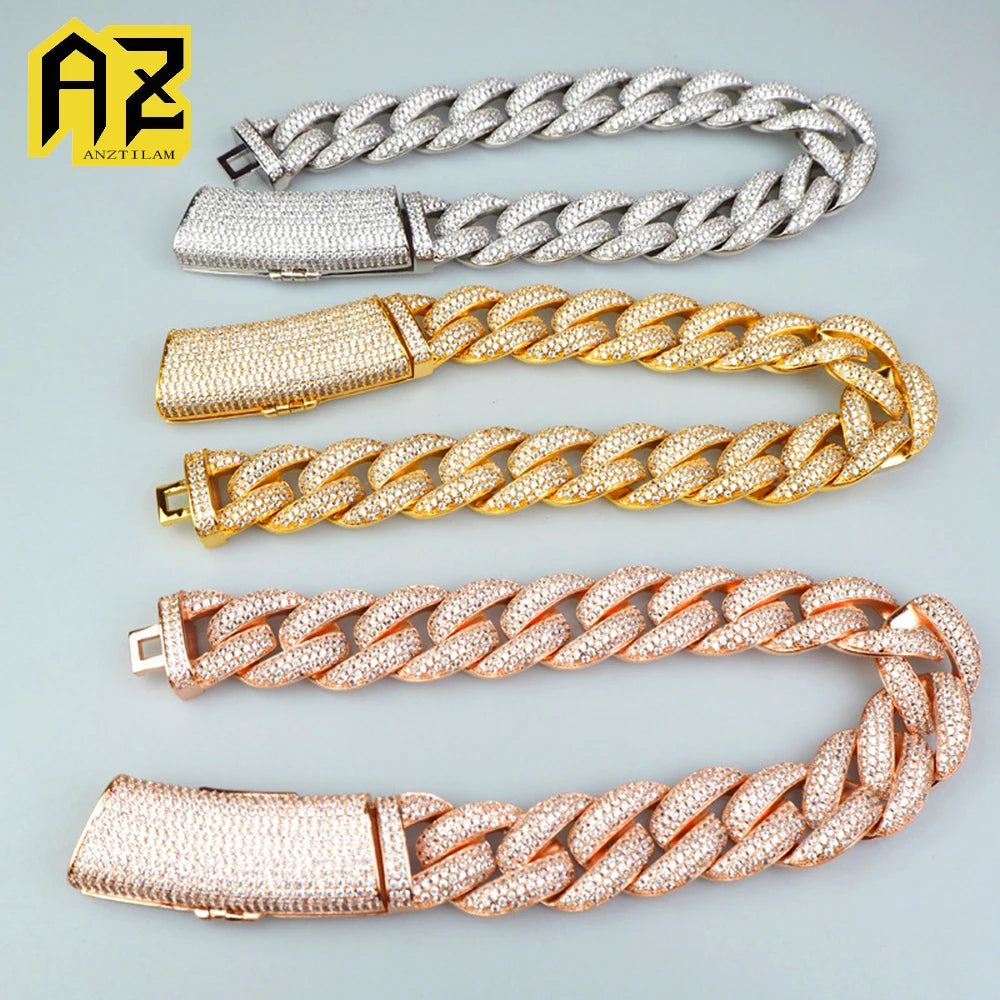 20mm Long Clasp Iced Out Cuban Chain Necklaces for Men Women Bling Zircon Hip Hop Goth Jewelry Drop Shipping