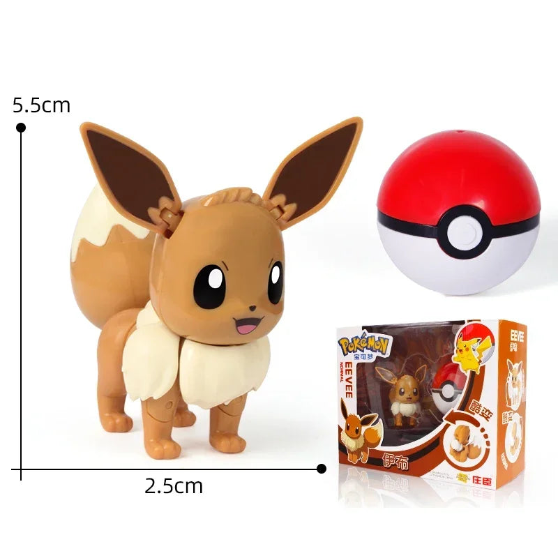 Pokemon Action Figure Transformer Doll Pokeball Figurine Poke Ball Deform Pikachu Greninja Lucario Mew Snorlax Lapras Kids Toy