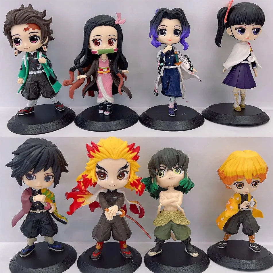 Demon Slayer Q Version Anime Figures 8Pcs Set Tanjiro Nezuko Hashira Collection PVC Model Birthday Christmas Gift for Kids