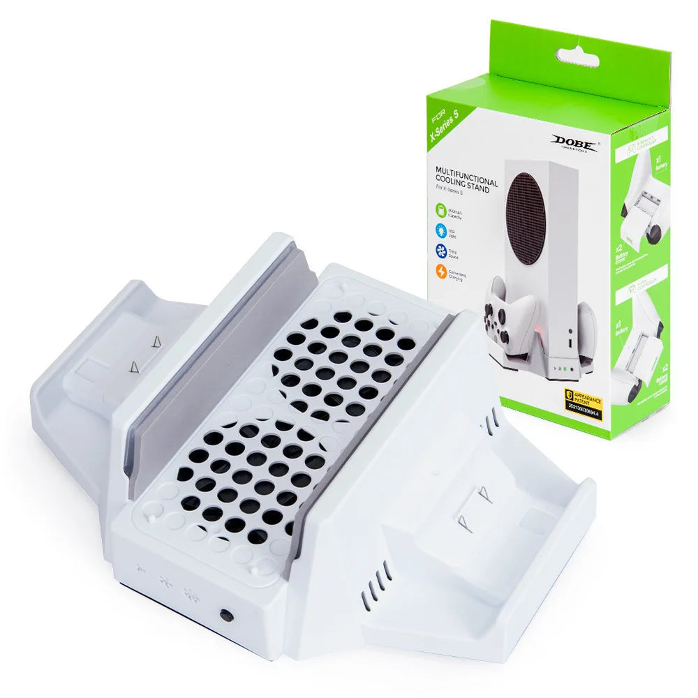 Dobe für Xbox Series S RGB Vertikaler Lüfterständer mit Dual-Controller-Ladegerät Akkupack Ladedock Xbox SS TYX-0663D