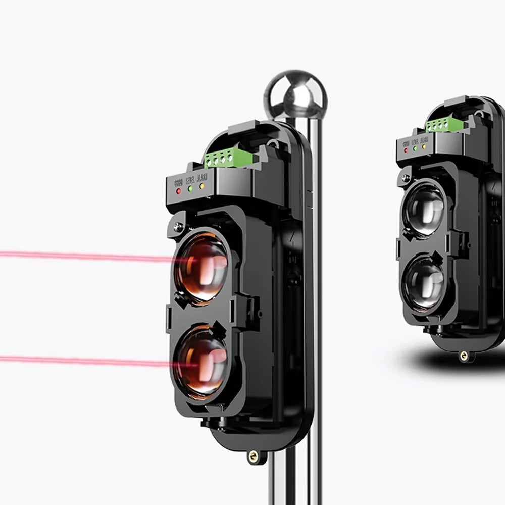 Wasserdichter fotoelektrischer IR-Detektor mit zwei Strahlen – Infrarot-Barrieresensor für den Außenbereich mit Linsenanzeige