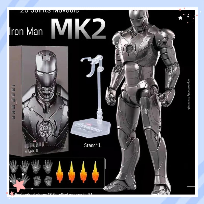 ZD Toys Marvel Iron Man MK2 Action Figure 18cm 20 Articulated Joints With Illuminated Charging Hall Of Armor Extra Hands