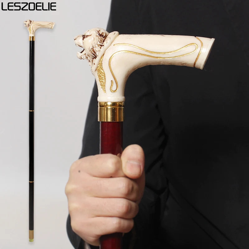 96 cm Gehstock mit Tigerkopf-Harzgriff, Herren, schwarz, Gehstock aus deutschem Buchenholz, Damen, rot, modische dekorative Stöcke