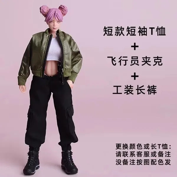 ATStory 1/12 Female Short T-shirt Zipper Jacket Clothes Model Fit 6'' SnailShell SHF ML Romankey Soldier Action Figure Body Doll