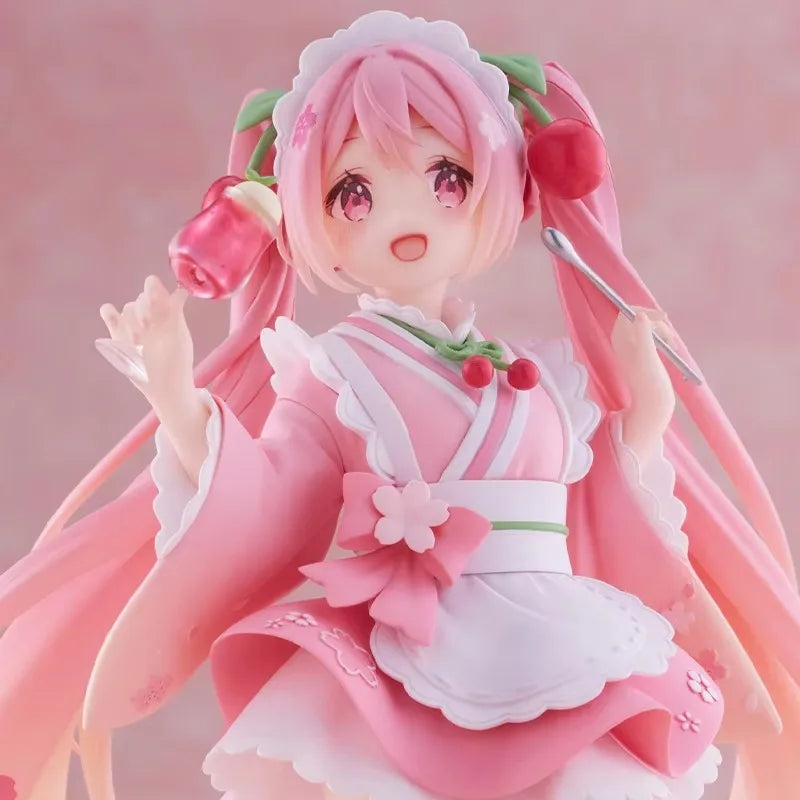Taito Original Genuine Sakura Miku Coreful Figure Newly Drawn Japanese Style Cafe Hatsune Miku 18cm Model Toy Figures Xmas Gifts