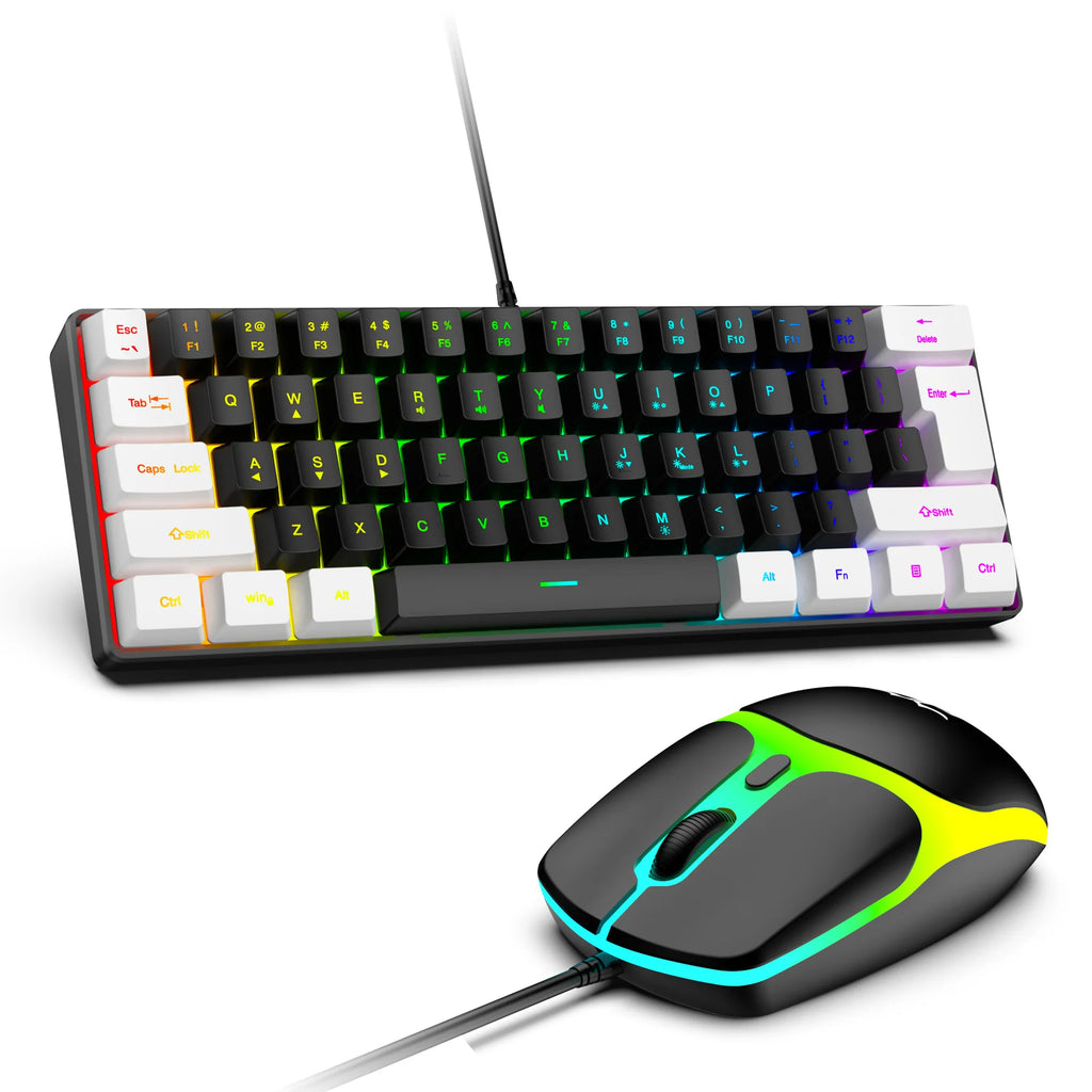 61 Keys RGB Gaming Wired keyboard Mouse Set Colorful Mini Compact Black White Computer Keypad Mice Set for Office PC Gamer