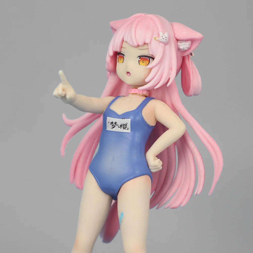 Mengying Anime Cat Ears Girl Figure Swimsuit Pink Hair Collectible Model Desktop Ornament For Anime Fans Collection Display