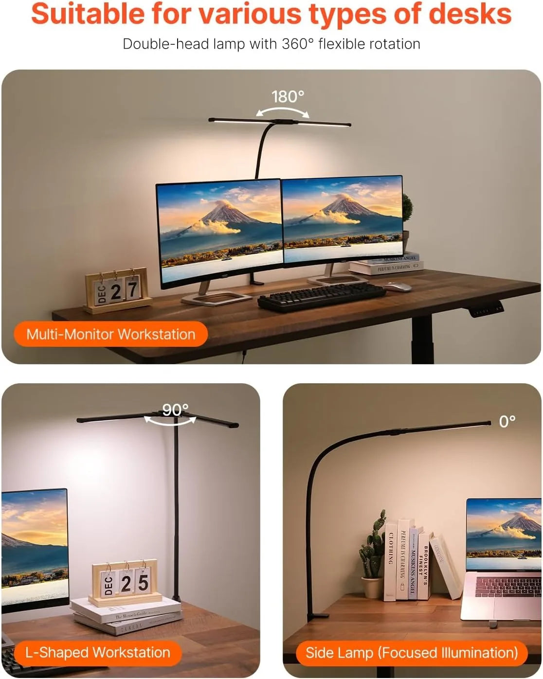 Double Head LED Clip Desk Lamp Architect Table Lamp for Home Office Lighting 3 Color Mode and 10 Dimmable Eye Protect Desk lamps