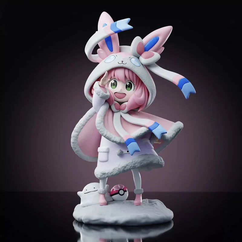 19cm Spy×Family Kawaii Model Anya Forger Cos Sylveon Anime Figure Pokemon Beautiful Girl Doll Decoration Children Toy Xmas Gifts