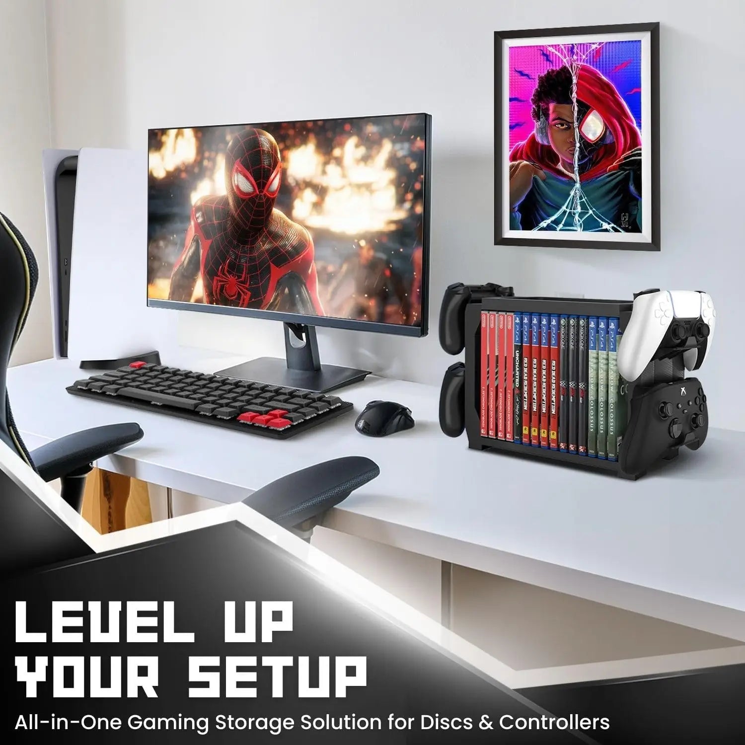 For PS5 Game Disk Rack and Controller Stand Holder For Xbox Series X/Nintendo Switch/PS4 Controller Stand Holder Can hold up to