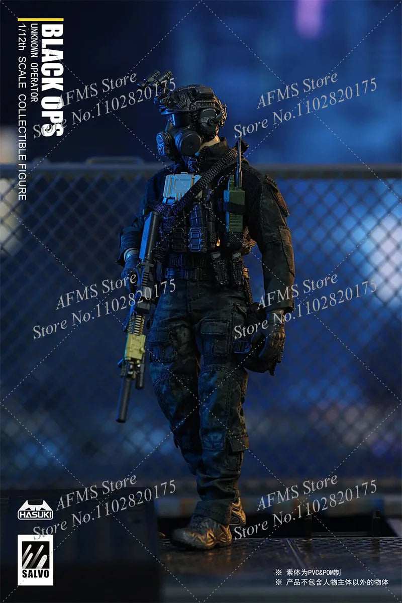 HASUKI SA01 1/12 Scale Collectibles Black OPS Night Action Team Full Set 6Inch Men Soldier Action Figure Body Models Toys