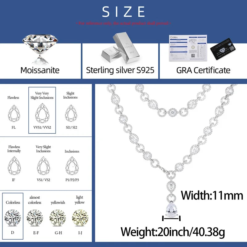 Full Moissanite Waterdrop Diamond Necklace For Women 925 Sterling Silver Neck Chain Iced Out Bling Luxury Wedding Party Jewelry