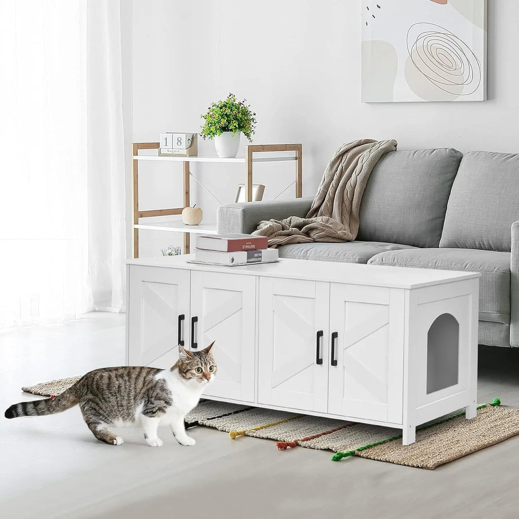 Cat Litter Box Enclosure For 2 cats, Litter Box Furniture Hidden  Double Room,Wooden Cat Washroom Furniture,Cat Hous