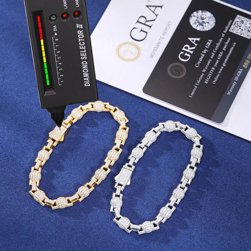 Mode S925 Iced Out Ball Bead Kette Full D VVS Moissanite Link Armband Für Frauen Hip Hop Rap Bling Schmuck Bling charms Geschenk