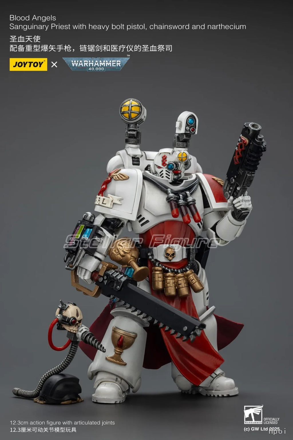 【SF】JOYTOY Warhammer 40K 1/18 Action Figure Blood Angels Sanguinary Priest with Heavy Bolt Pistol Chainsword and Narthecium