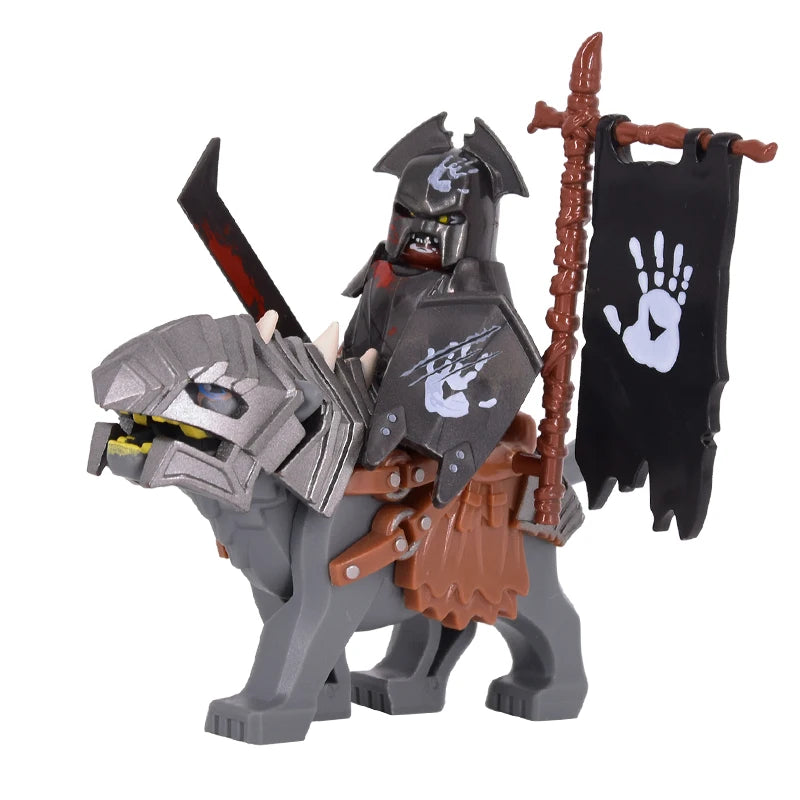 1PCS Medieval lotr Figures Orc Cav BanV Soldiers Brown Wolf rider Mount Knights Building Blocks Bricks Toys for children gifts