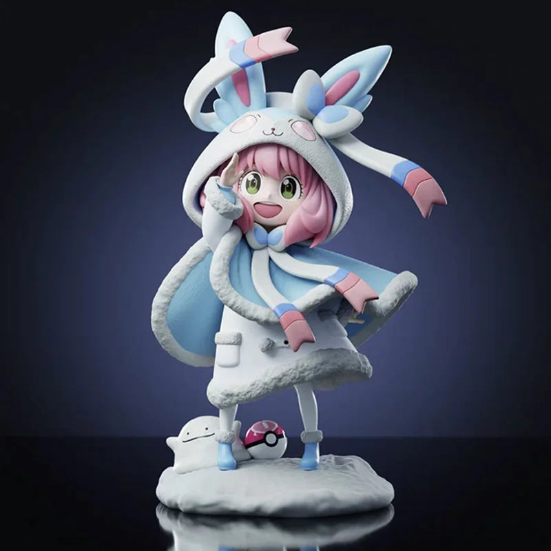 19cm Spy×Family Kawaii Model Anya Forger Cos Sylveon Anime Figure Pokemon Beautiful Girl Doll Decoration Children Toy Xmas Gifts