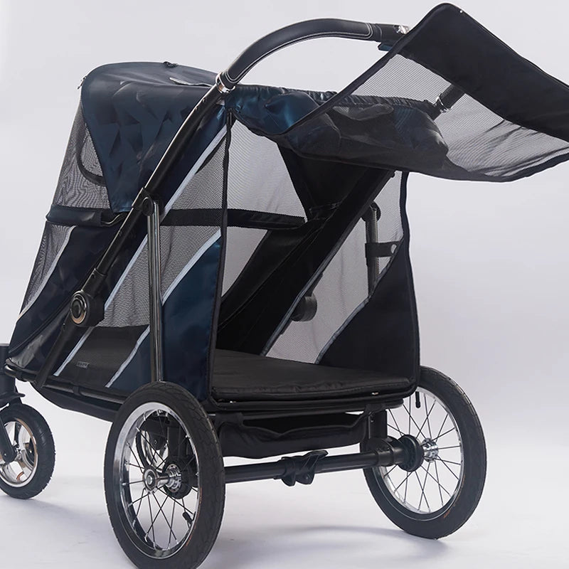 Luxury Foldable Lightweight Four-Wheeled Pet Stroller Oxford Fabric Washable Window Comfortable For Large Small Carriers Travel