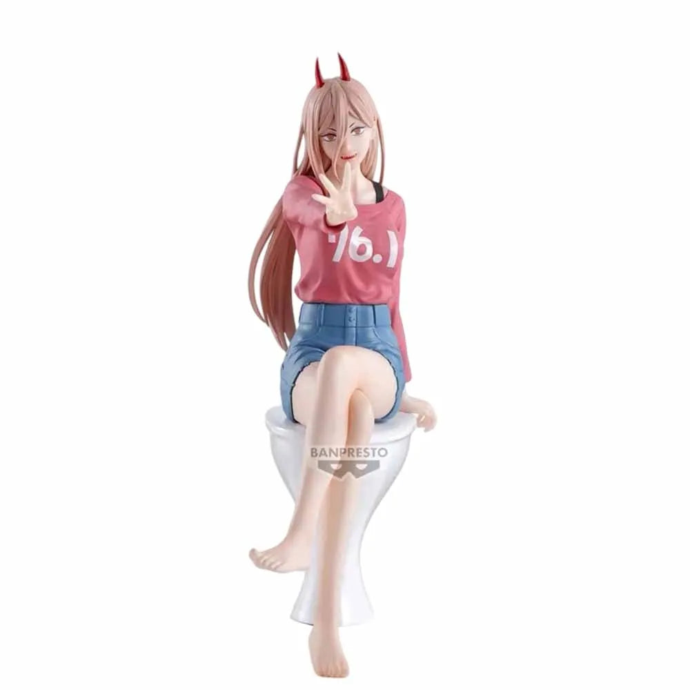 Original Genuine Banpresto Chainsaw Man 18cm Power Sitting Position Action Figures PVC Model Doll Collection Desktop Toys