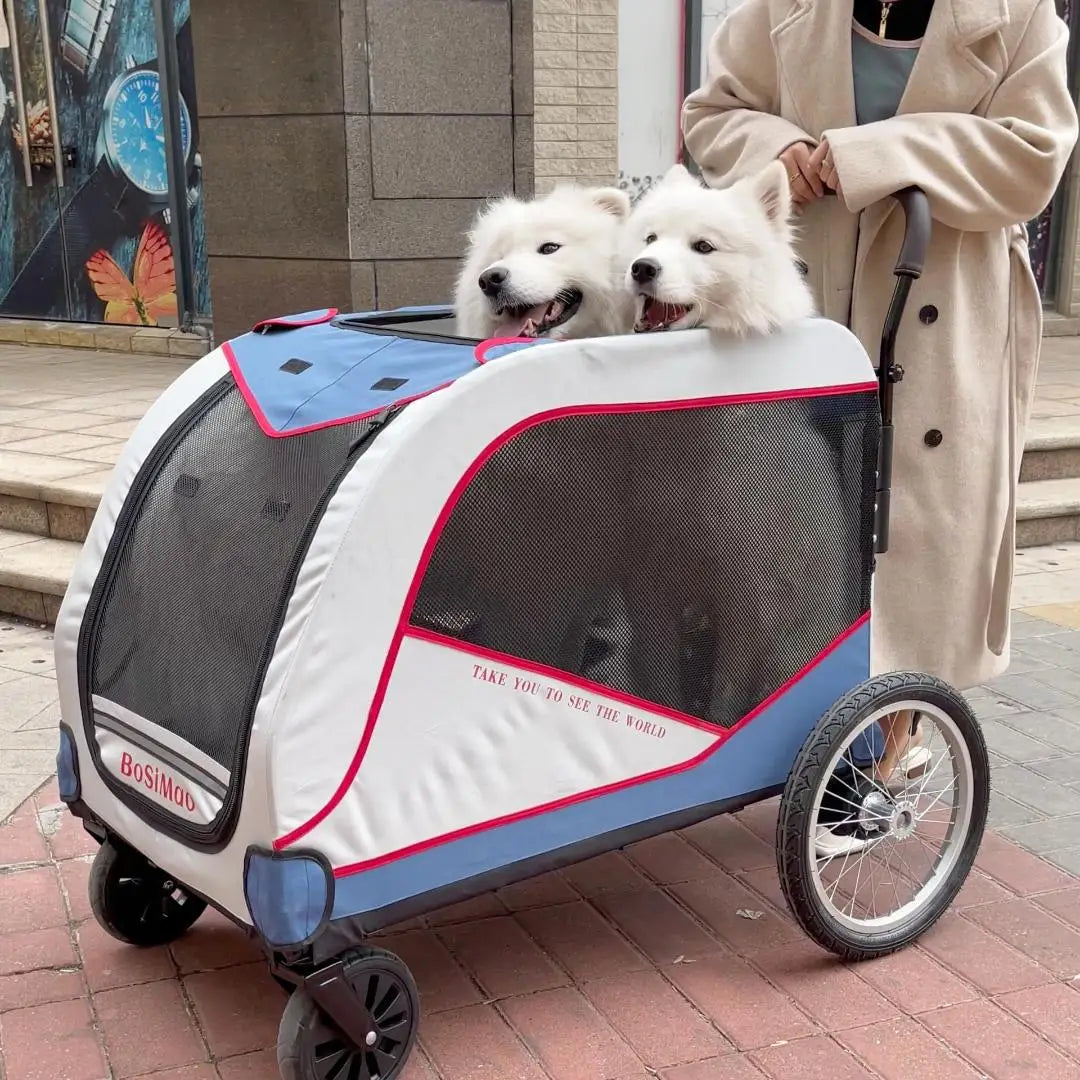 Luxuriöser großer faltbarer Kinderwagen für Haustiere mit Katzentransporter, Reisewagen für Hunde, Reisetrolley für Hunde, luxuriöser Kinderwagen mit 4 Rädern