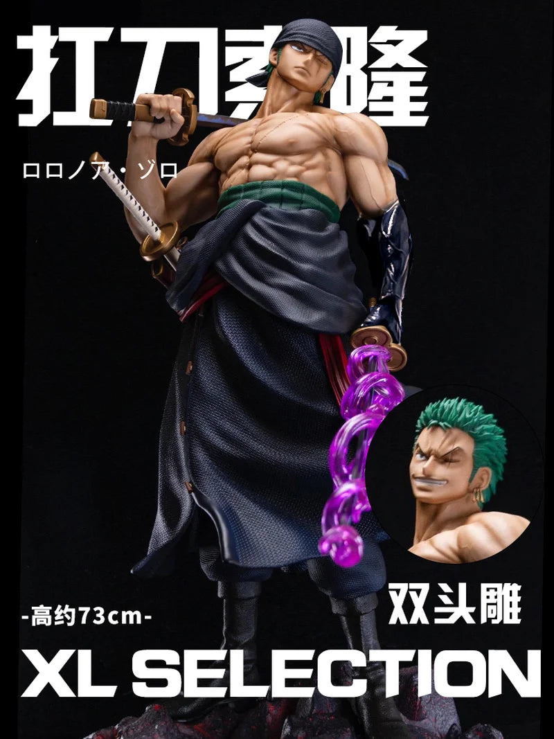 One Piece 73cm Zoro Gk Luffy Large Scale Sculpture Ace Anime Figure Model Desktop Decoration Model Replaceable Head Toys Gifts