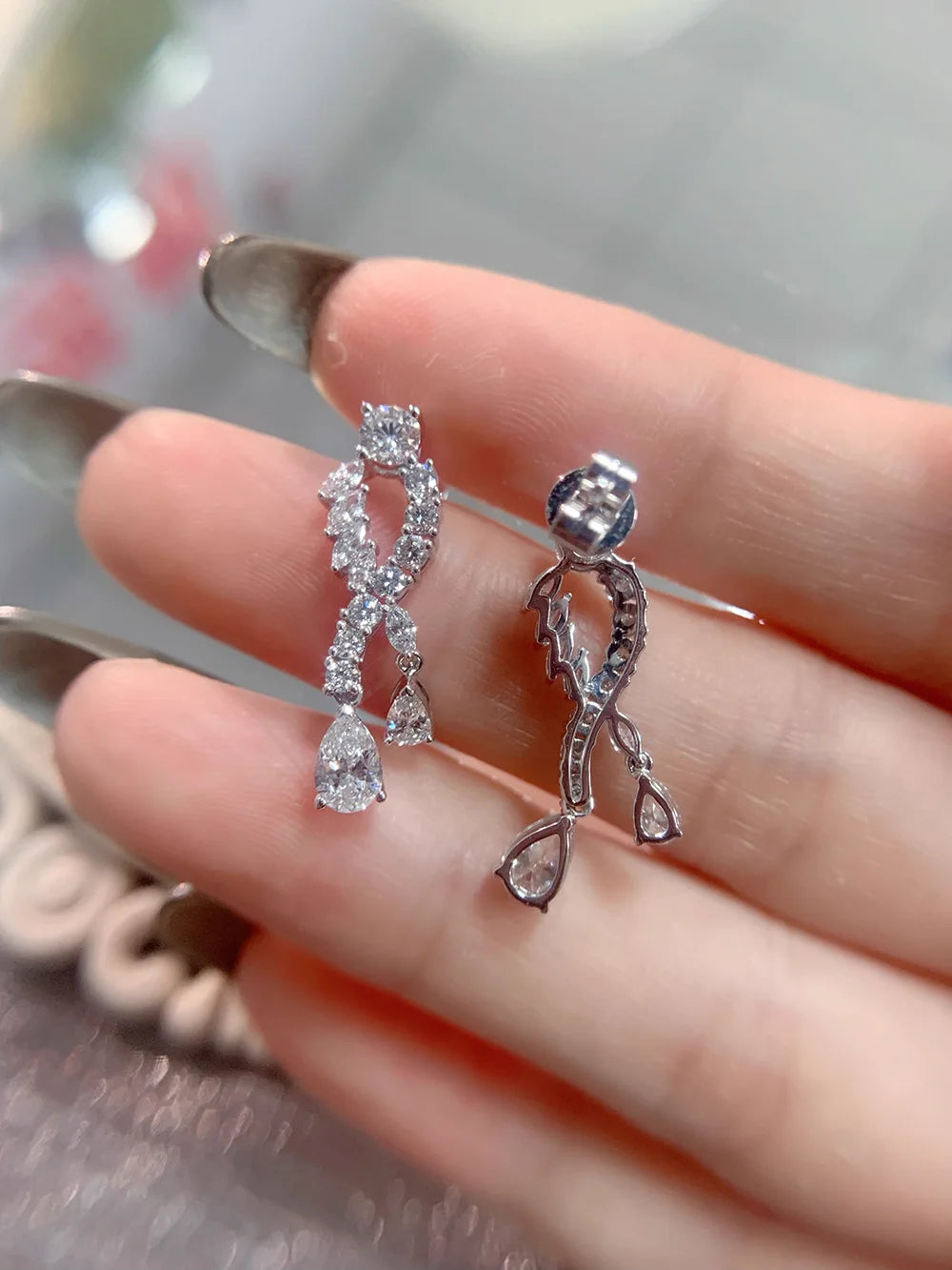 Custom Real Platinum PT950 Stud Earrings Women Anniversary Wedding Earrings Water Drop Marquise Moissanite Diamond Drop Earrings