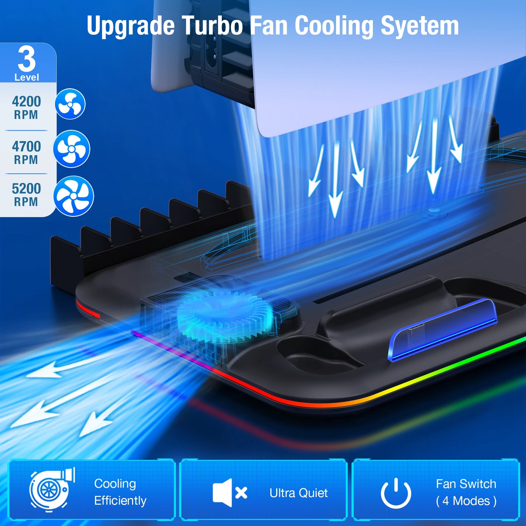 BEBONCOOL Vertical Cooling Stand for PS5 Slim Controller Charger For Sony Playstation 5  PS5 Console Headset Holder RGB Light