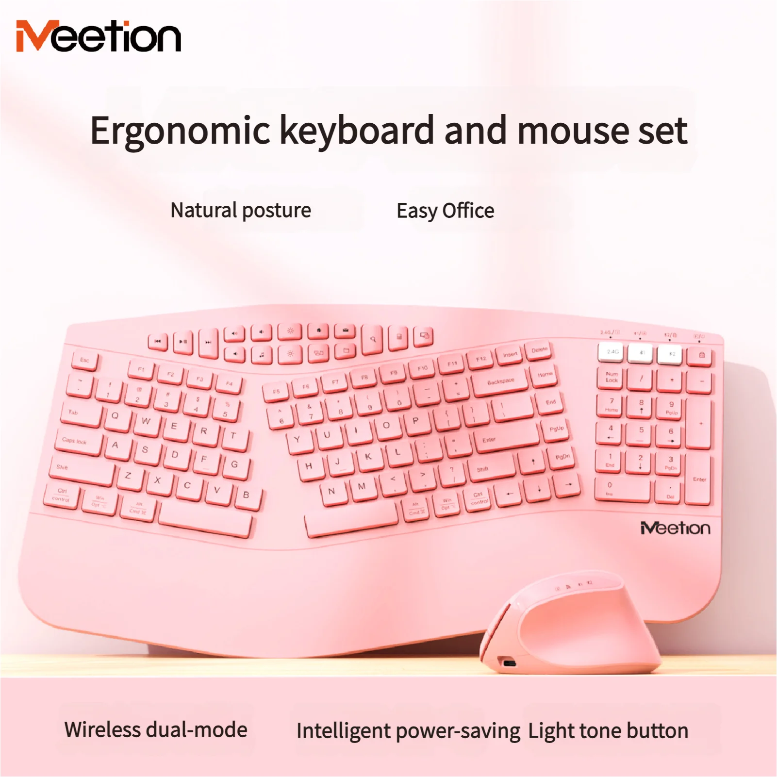 Ergonomische kabellose Tastatur-Maus-Kombination mit Handballenauflage, 2,4-G-Bluetooth-Dualmodus, leisem Klicken, Multimedia-Tasten für Büro/Zuhause