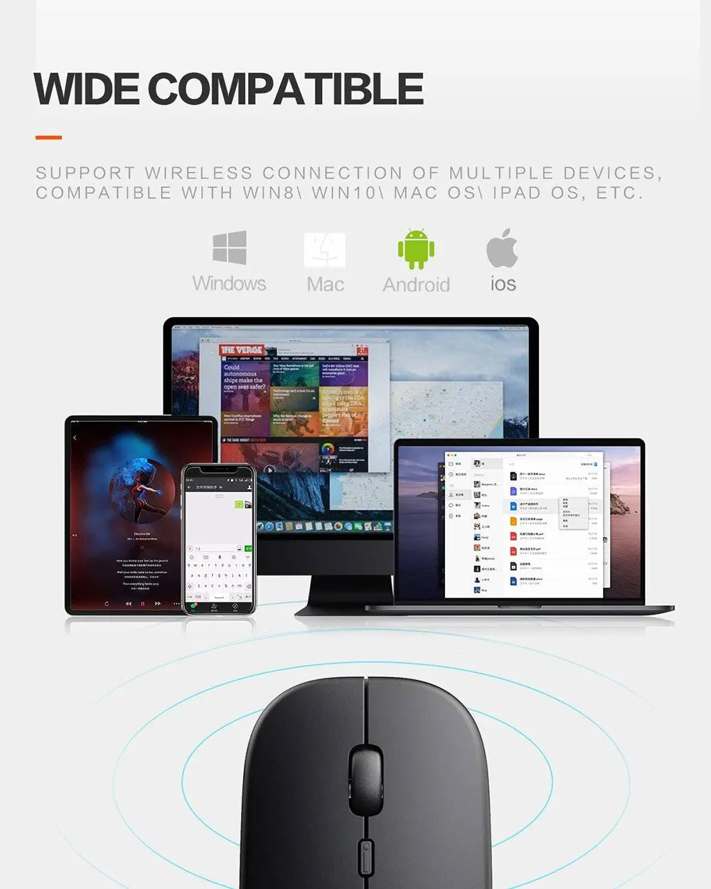 Wireless gaming mouse, quiet and magical, suitable for laptops and tablets, with battery powered and rechargeable versions