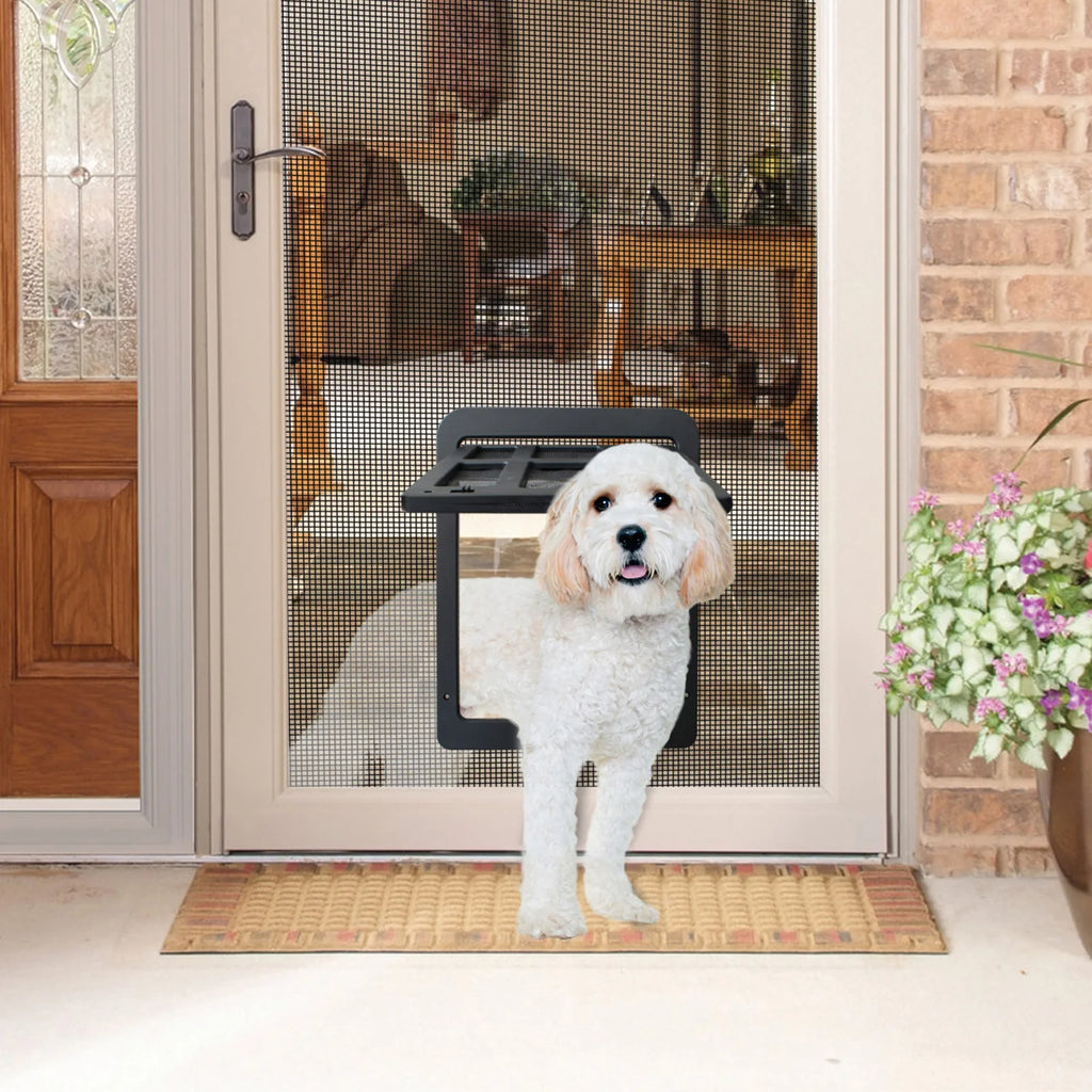 Pet Screen Door Dog and Cat Flap Door for Screen Door In Out 2-Way Locking Pets Doors