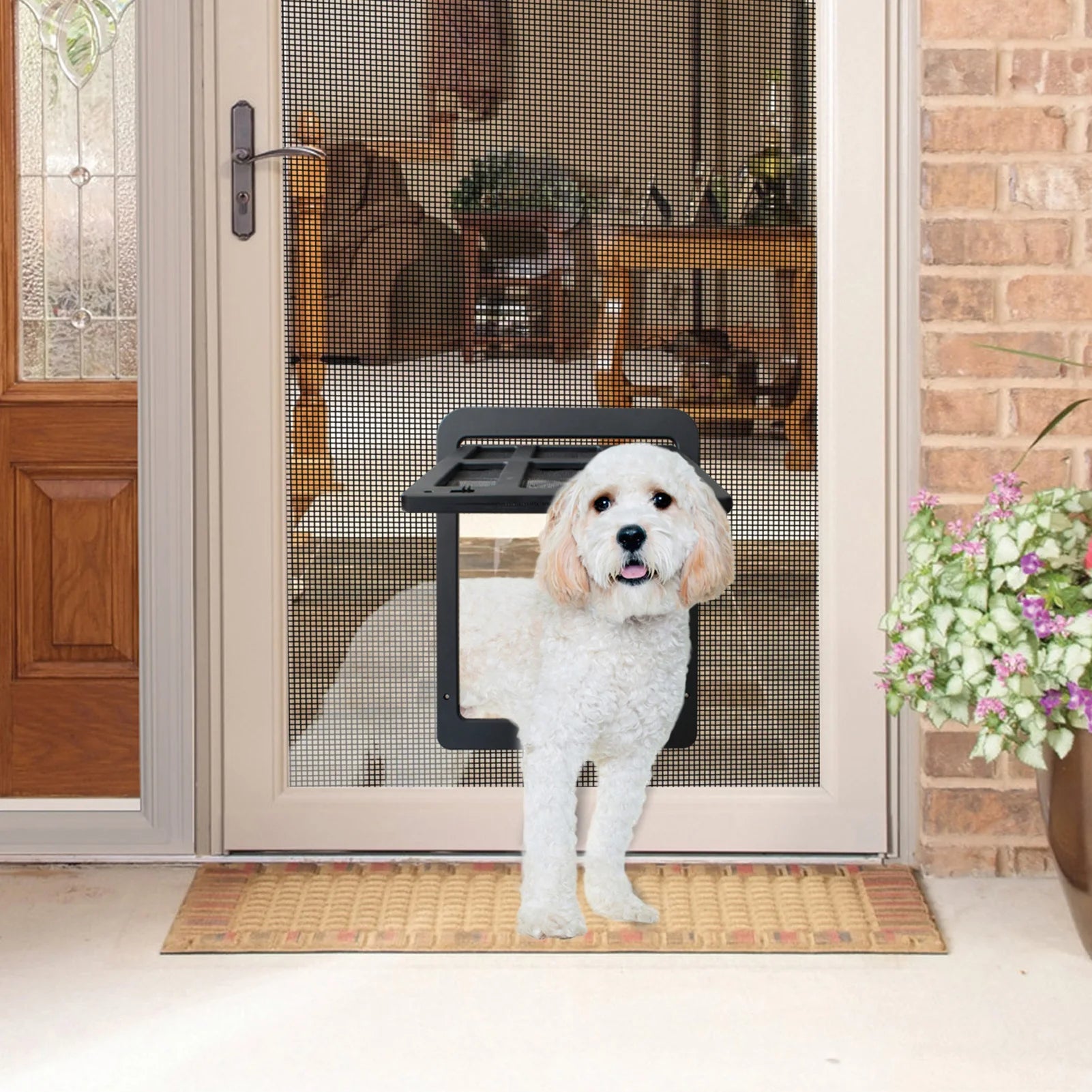 Pet Screen Door Dog and Cat Flap Door for Screen Door In Out 2-Way Locking Pets Doors