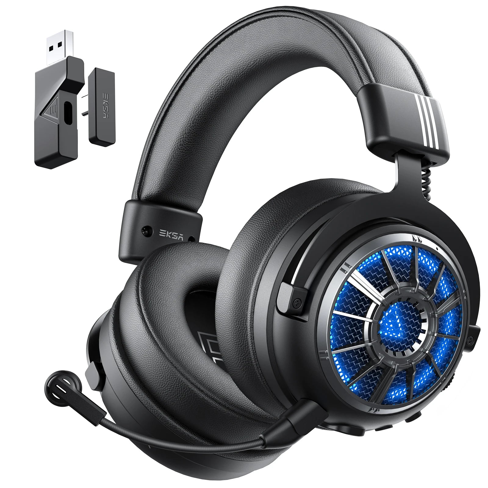 EKSA E5000 BT 2,4 GHz Drahtlose Kopfhörer Bluetooth 5,3 Gaming Headset Gamer mit ENC Noise Cancelling Mikrofon für PC/PS5/Xbox, 100H