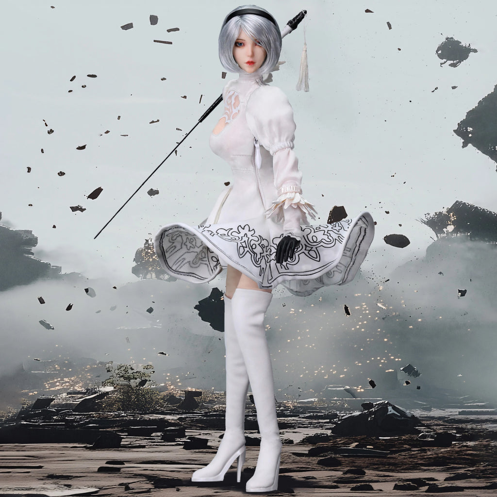 1/6 Scale 2B Girl Head Sculpt White Combat Clothing Set Model Fit 12'' Female Soldier TBL S10D Action Figure Body Doll