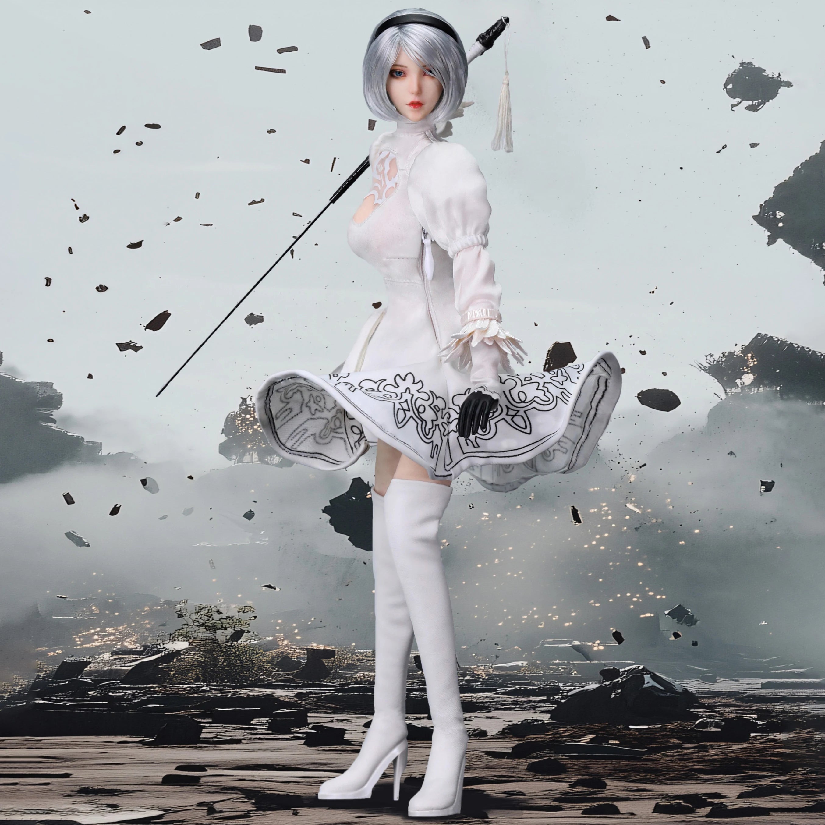 1/6 Scale 2B Girl Head Sculpt White Combat Clothing Set Model Fit 12'' Female Soldier TBL S10D Action Figure Body Doll
