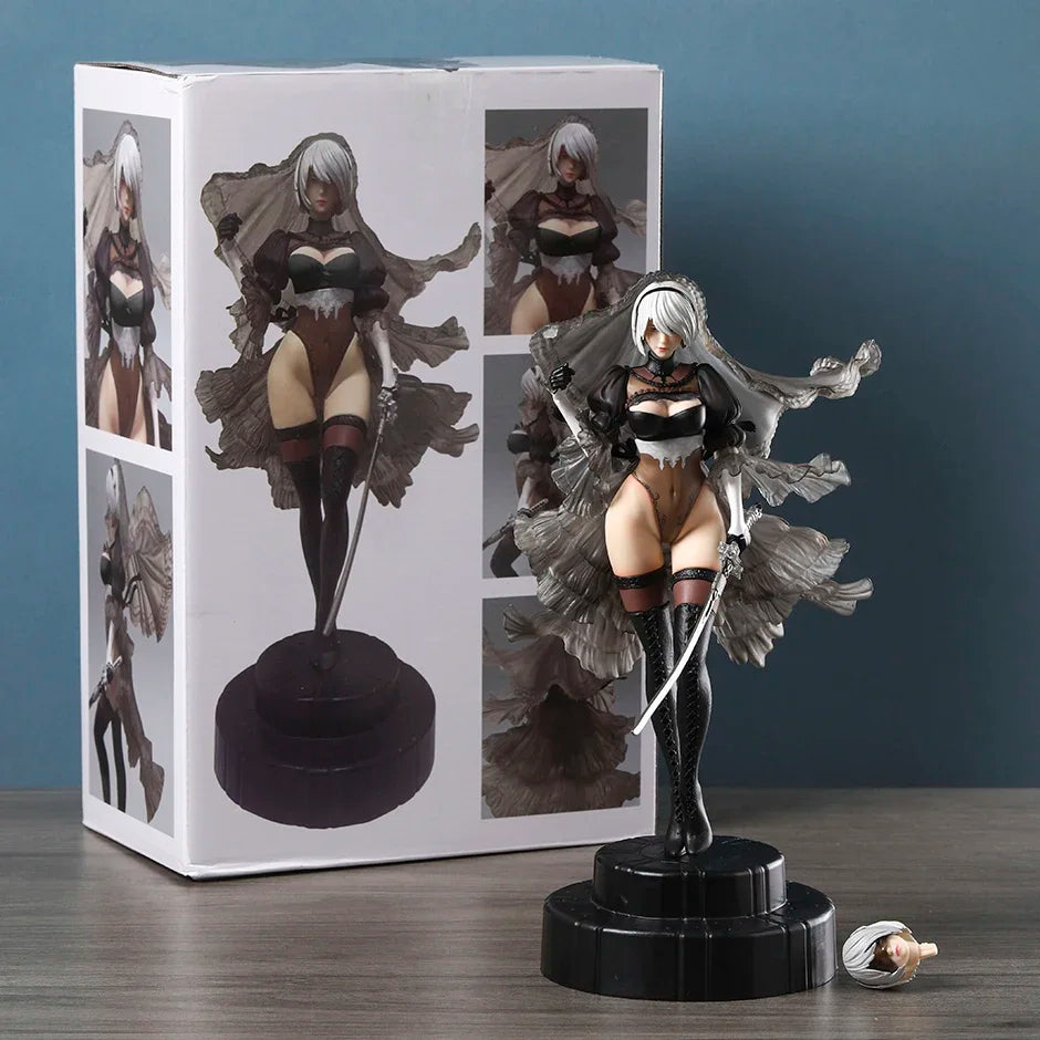 Nier:Automata 2B Wedding Dress with Replaceable Head Figurine Doll Collectible Model Decoration Toy
