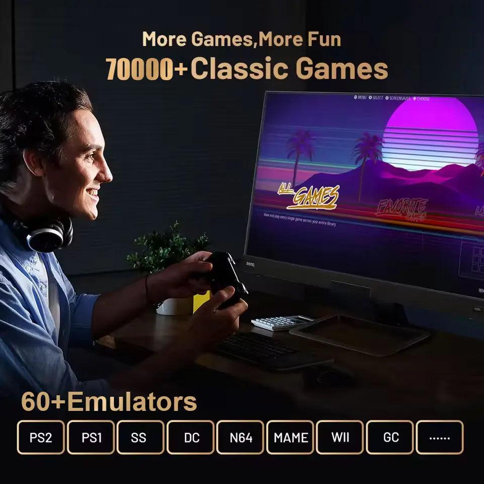 Retro Game Console X2 Batocera I3-3110M 1TB HDD 70,000+ Games 60+ Emulators for PS2 Wii PSP GC N64 4K HD TV Wireless Controller