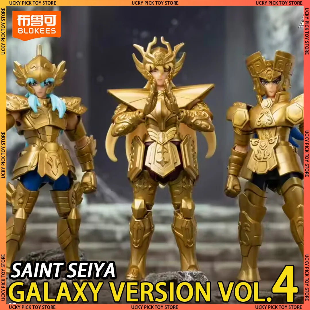 New Blokees Saint Seiya Blind Box Galaxy Version Vol.4 Gold Zodiac Anime Saga Action Figures Assembled Model Toy Collectible