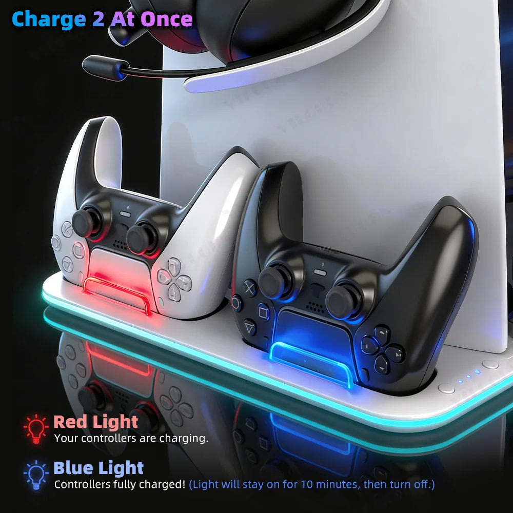 Cooling Stand For PS5/PS5 Slim/Pro Stand with Headphone Hook & Controller Charging Station for PlayStation 5 Console Accessories