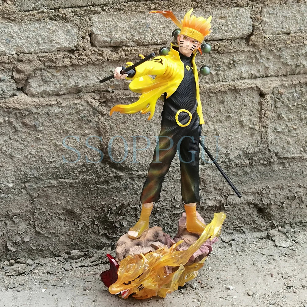42 cm große Naruto Shippuden Figur Naruto Uzumaki Uchiha Sasuke Japanische Anime PVC Actionfigur Spielzeugstatue Sammlermodell Puppe Geschenk