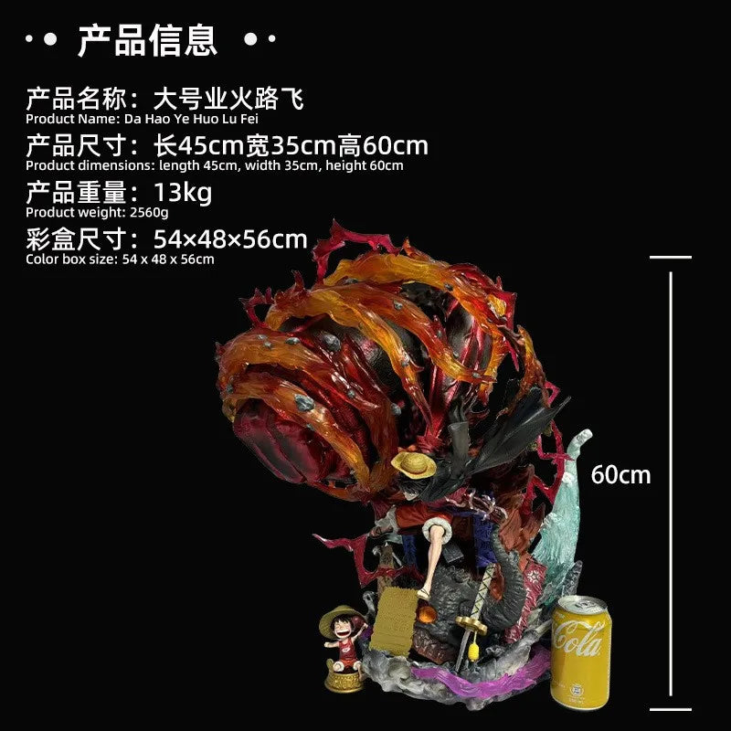 60 cm große LED-Anime-Figur von Luffy aus One Piece (GK Gear 5 Monkey D. Luffy) – Actionfigur, Statue, großes Karma-PVC-Sammlermodell, Spielzeug, Geschenk