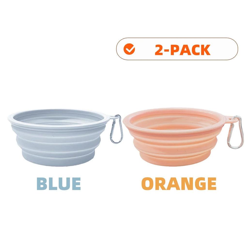 2er-Pack faltbare Silikon-Futter- und Wassernäpfe für Hunde, ideal für Outdoor-Camping und Reisen, mit Karabinerhaken