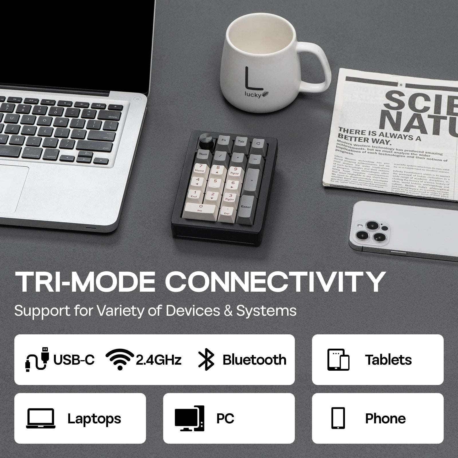 EPOMAKER EK21 VIA 20 % Dichtung, verkabelt/Bluetooth/2,4 GHz kabellos, NKRO-Nummernblock, Knopf aus Aluminiumlegierung, 1000 mAh Akku für Win/Mac/Gaming