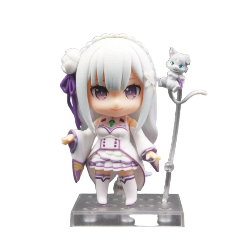 Re:Zero Emilia 751 Q Version Nendoroid Posable Anime Figure With Face Swap Toys Cute Doll Collectible Desktop Decoration Gifts