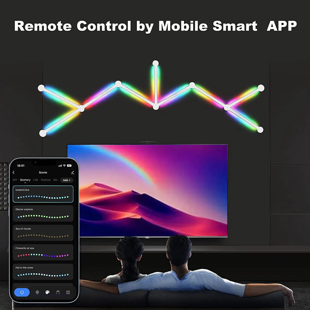 LED Smart Wall Lamp RGBIC Light Bar DIY Atmosphere Night Light APP Music Rhythm TV Backlight Bedroom Game Room Decoration