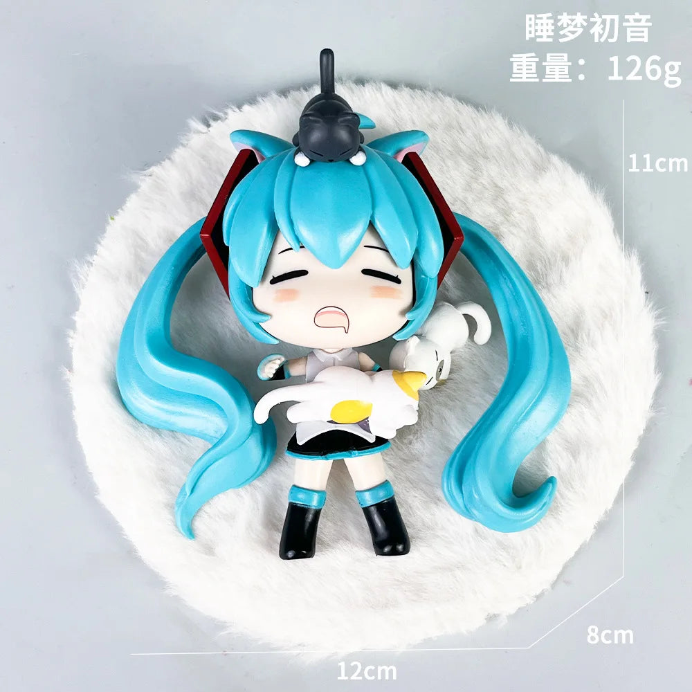 11CM Hatsune Miku Sleeping Anime Action Figurines Doll Desktop Ornament Kawaii Chassis Decor Kawaii Statue Model Trendy Toy Gift